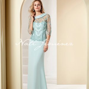 Vestido largo con falda de crepe